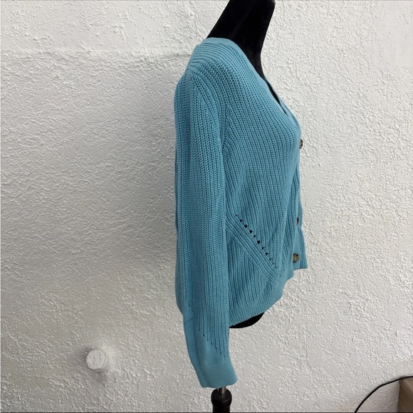Loft Light Blue Button Down Knit Cardigan Sweater Women’s Size Large Soft Casual - Picture 5 of 6